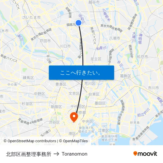 北部区画整理事務所 to Toranomon map
