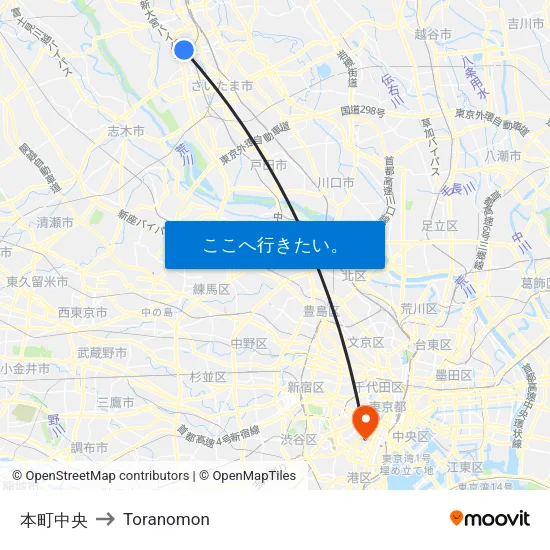 本町中央 to Toranomon map