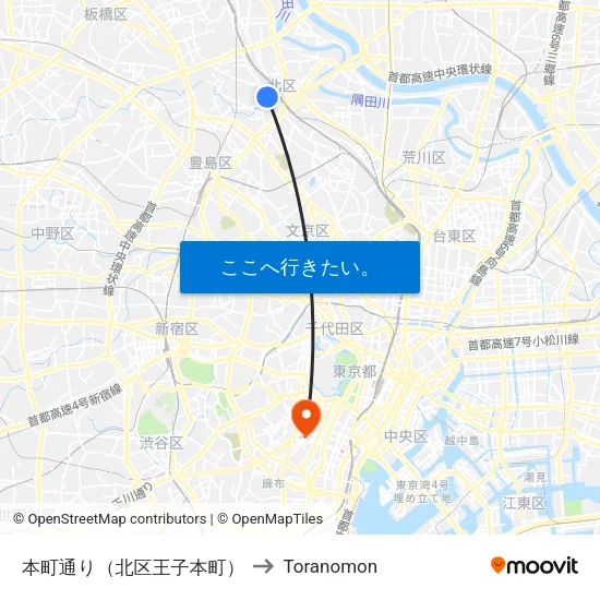 本町通り（北区王子本町） to Toranomon map