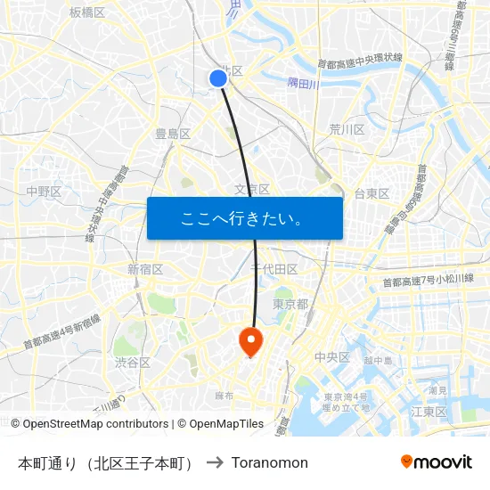 本町通り（北区王子本町） to Toranomon map