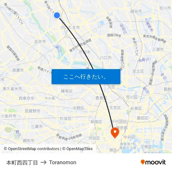 本町西四丁目 to Toranomon map