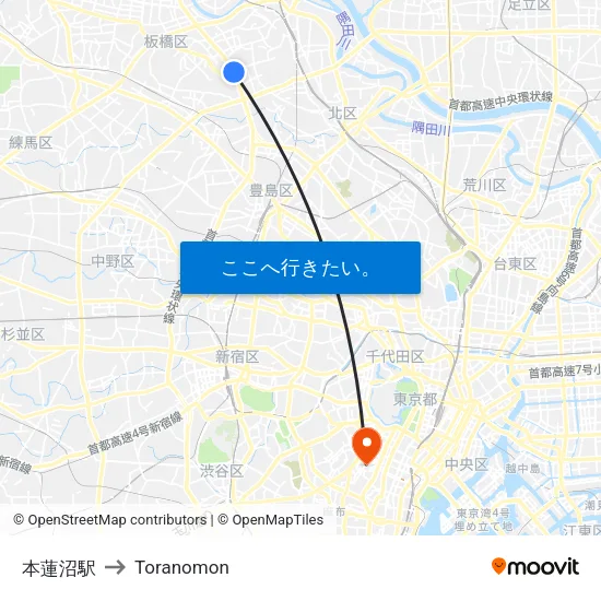 本蓮沼駅 to Toranomon map