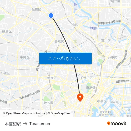 本蓮沼駅 to Toranomon map