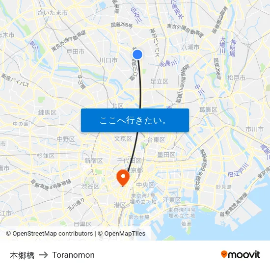 本郷橋 to Toranomon map