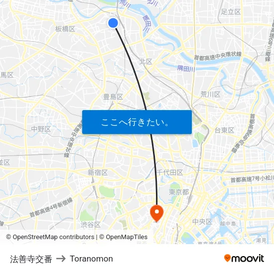 法善寺交番 to Toranomon map