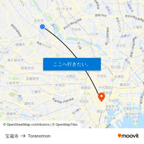 宝蔵寺 to Toranomon map