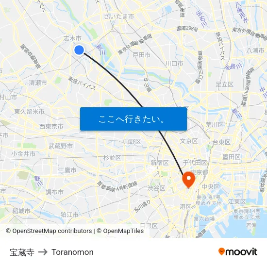 宝蔵寺 to Toranomon map