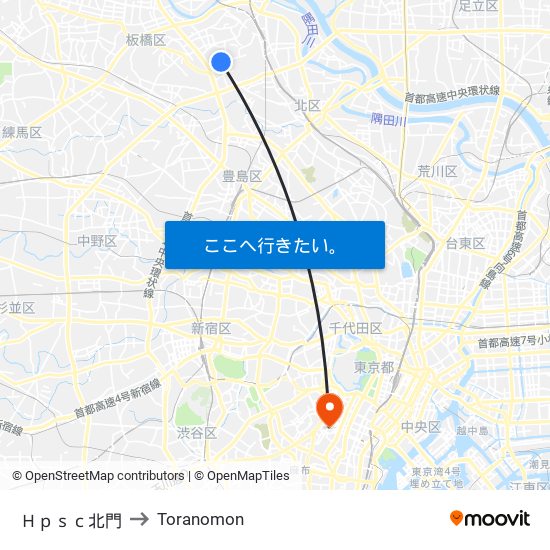 Ｈｐｓｃ北門 to Toranomon map