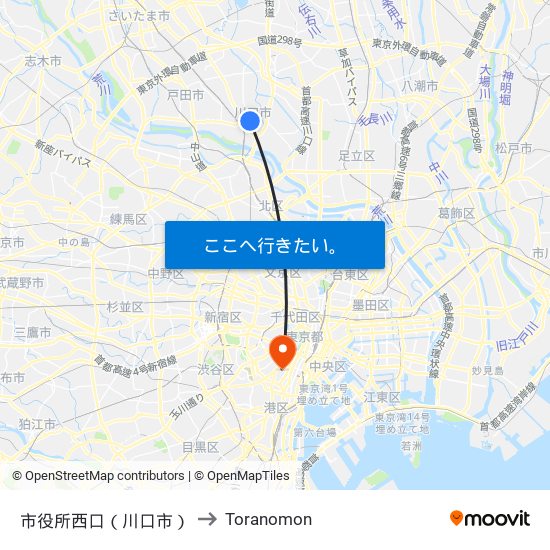 市役所西口（川口市） to Toranomon map