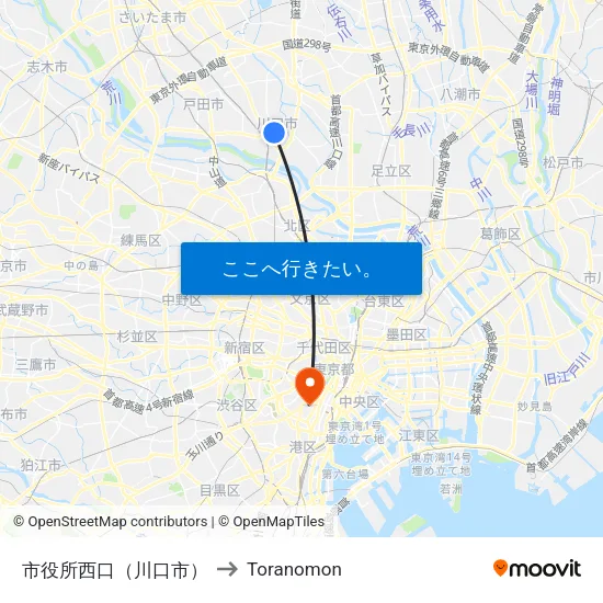 市役所西口（川口市） to Toranomon map