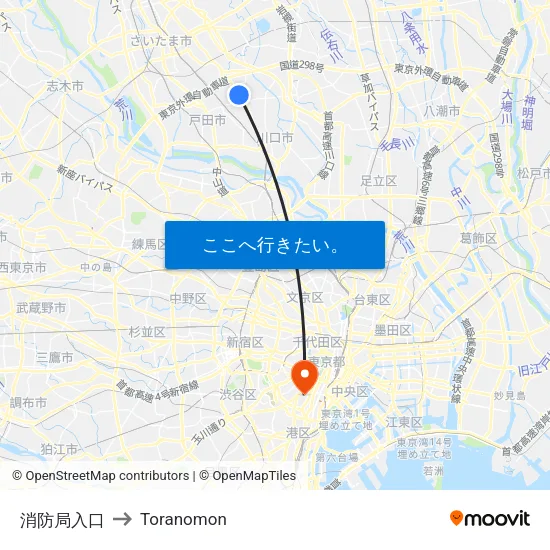 消防局入口 to Toranomon map