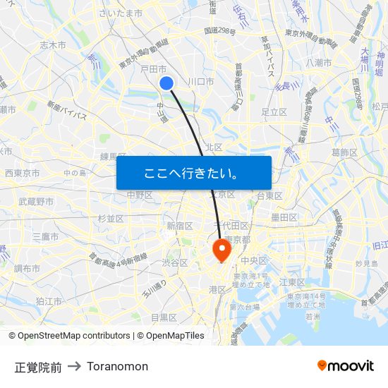 正覚院前 to Toranomon map