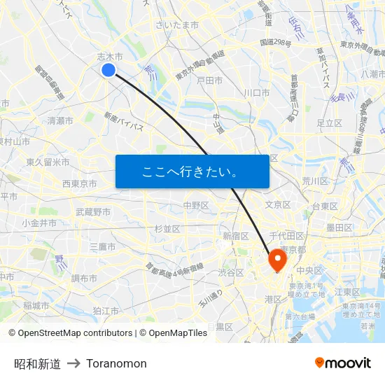 昭和新道 to Toranomon map