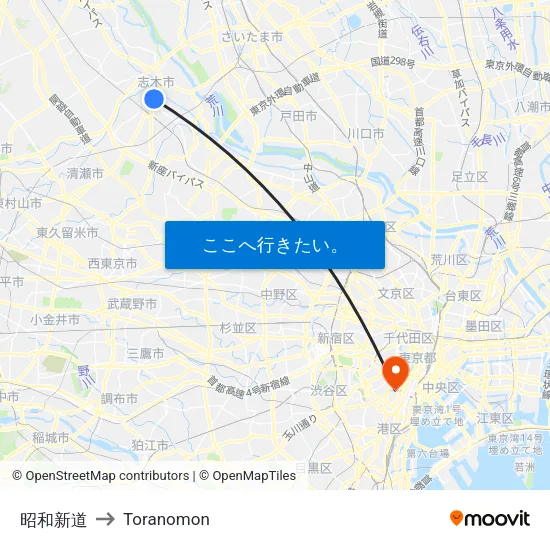 昭和新道 to Toranomon map