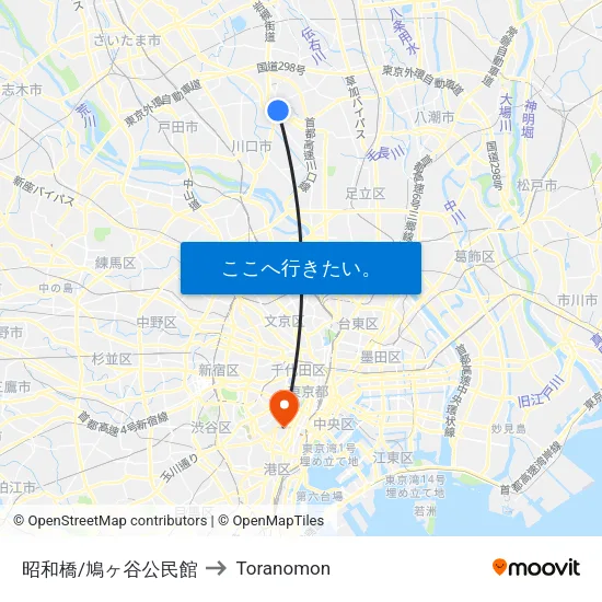 昭和橋/鳩ヶ谷公民館 to Toranomon map
