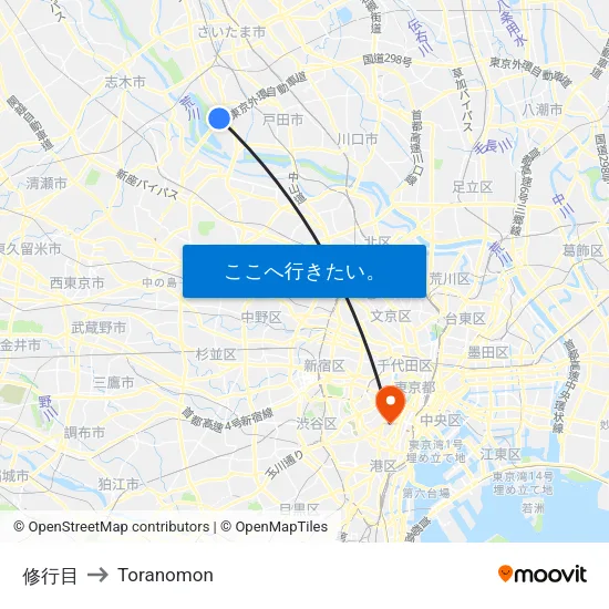 修行目 to Toranomon map