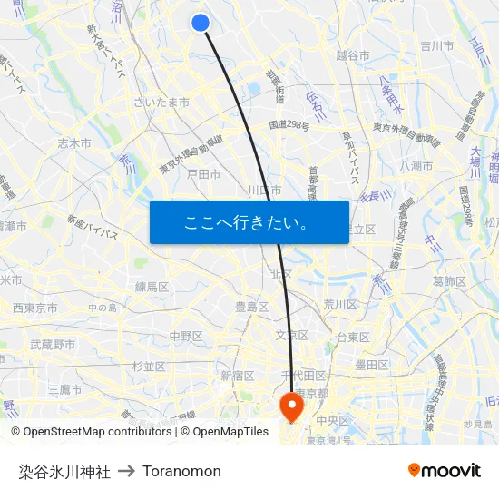染谷氷川神社 to Toranomon map