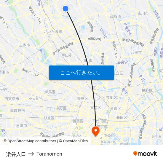 染谷入口 to Toranomon map