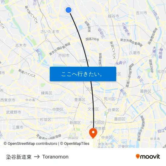 染谷新道東 to Toranomon map