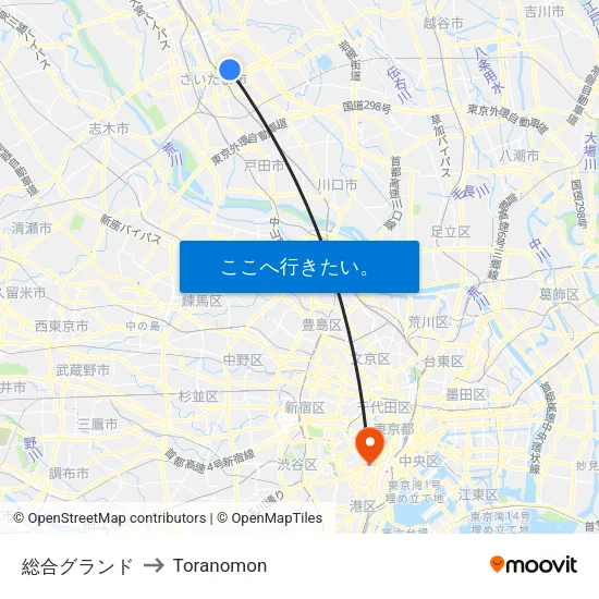 総合グランド to Toranomon map