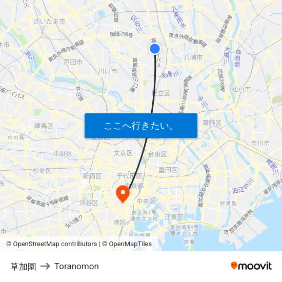 草加園 to Toranomon map
