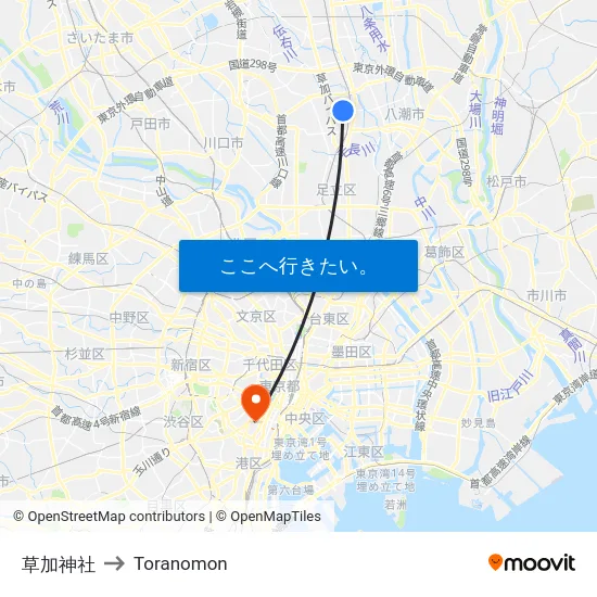 草加神社 to Toranomon map