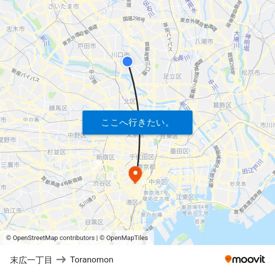 末広一丁目 to Toranomon map