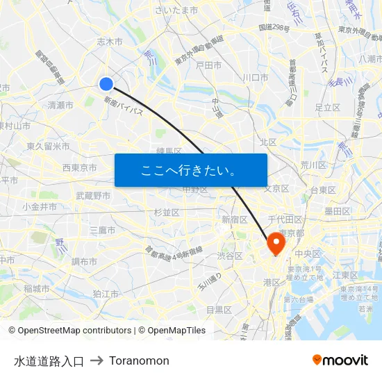 水道道路入口 to Toranomon map