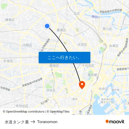 水道タンク裏 to Toranomon map