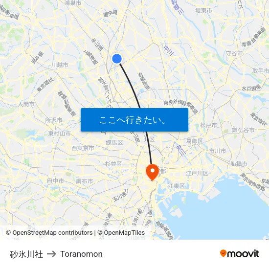 砂氷川社 to Toranomon map