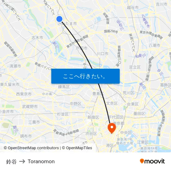 鈴谷 to Toranomon map