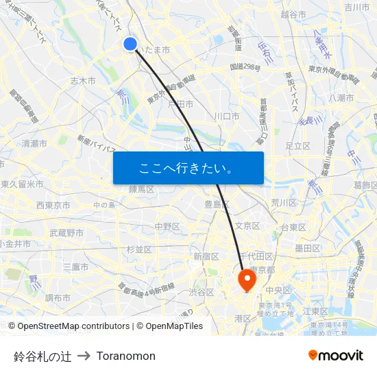 鈴谷札の辻 to Toranomon map