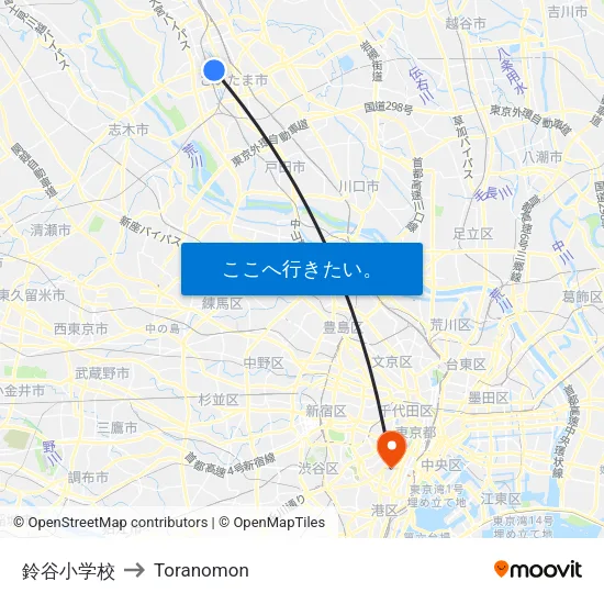 鈴谷小学校 to Toranomon map