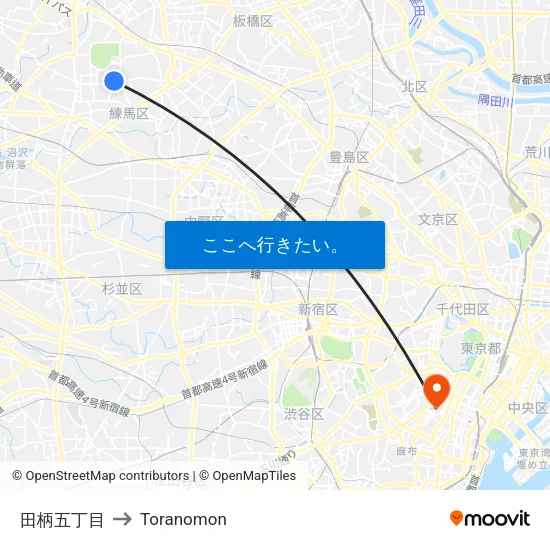 田柄五丁目 to Toranomon map