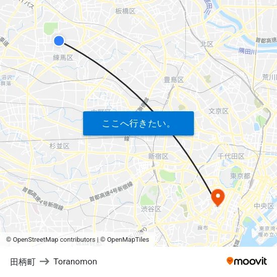 田柄町 to Toranomon map