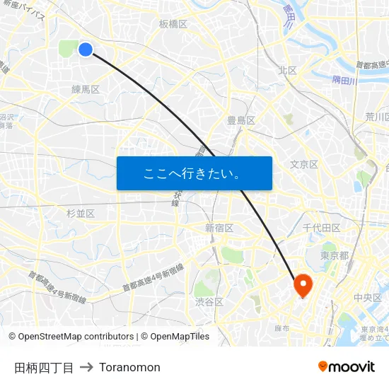 田柄四丁目 to Toranomon map