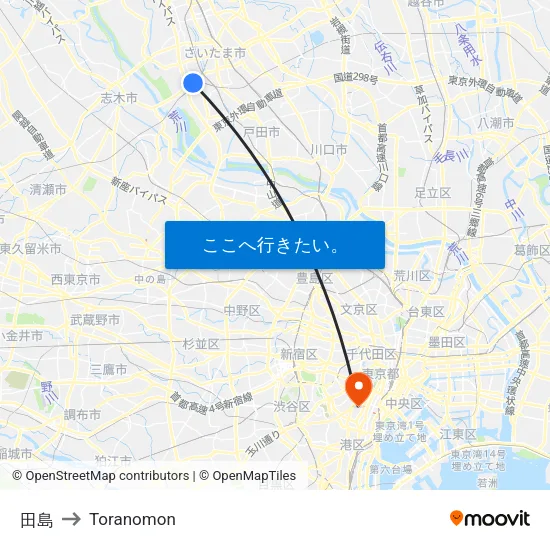 田島 to Toranomon map