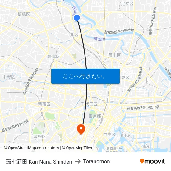環七新田 Kan-Nana-Shinden to Toranomon map