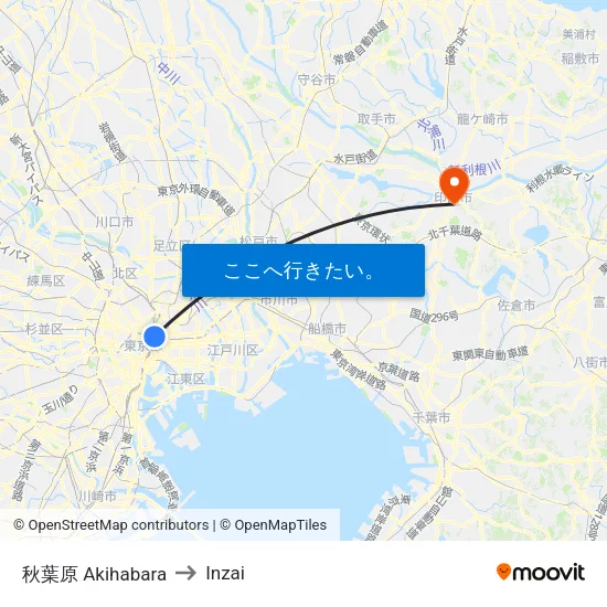秋葉原 Akihabara to Inzai map