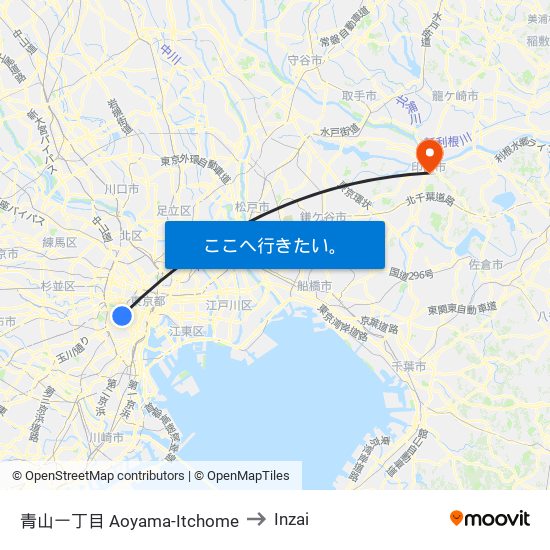 青山一丁目 Aoyama-Itchome to Inzai map