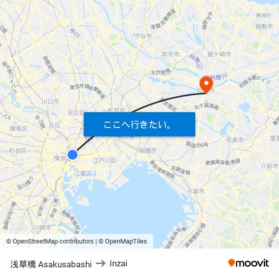 浅草橋 Asakusabashi to Inzai map