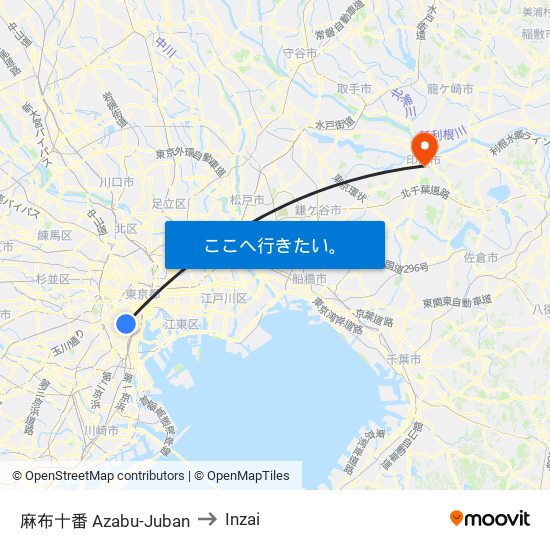 麻布十番 Azabu-Juban to Inzai map