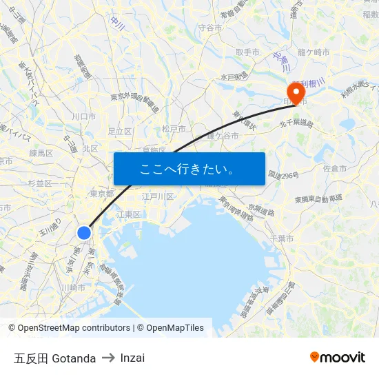 五反田 Gotanda to Inzai map