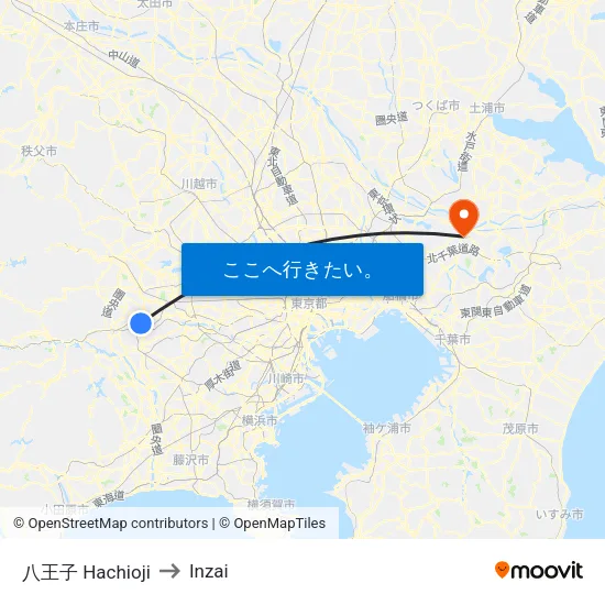 八王子 Hachioji to Inzai map