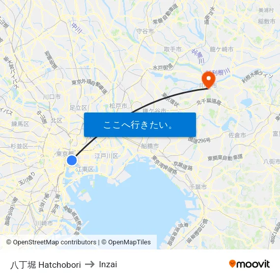 八丁堀 Hatchobori to Inzai map