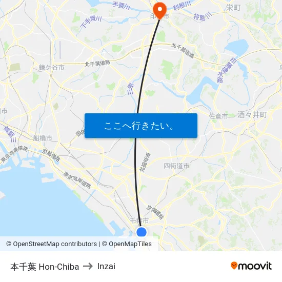 本千葉 Hon-Chiba to Inzai map