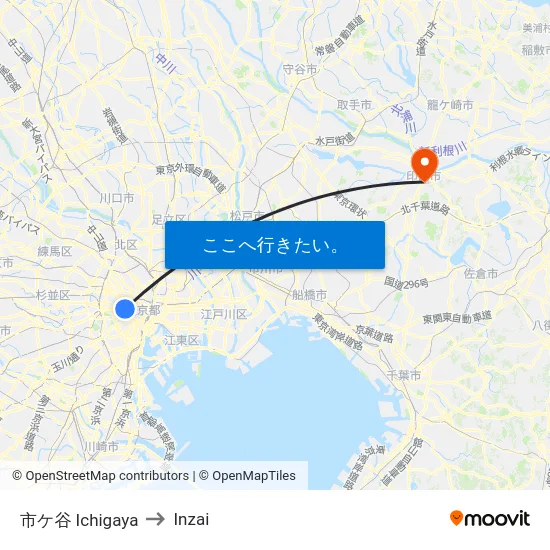 市ケ谷 Ichigaya to Inzai map