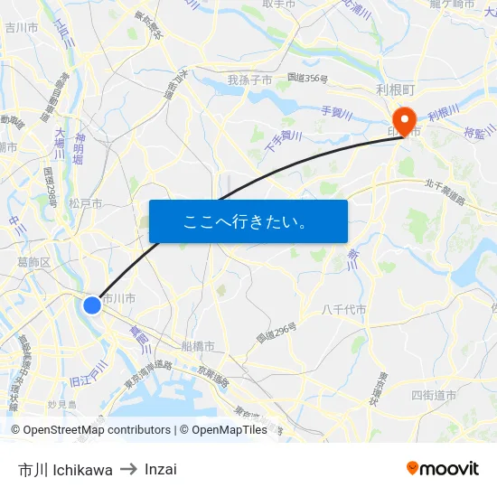 市川 Ichikawa to Inzai map