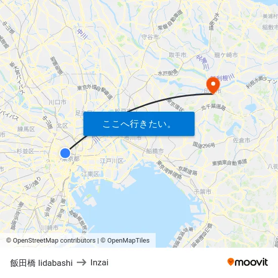 飯田橋 Iidabashi to Inzai map