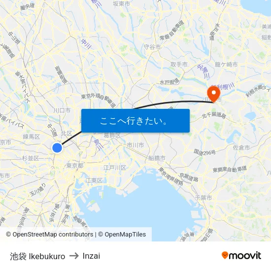 池袋 Ikebukuro to Inzai map